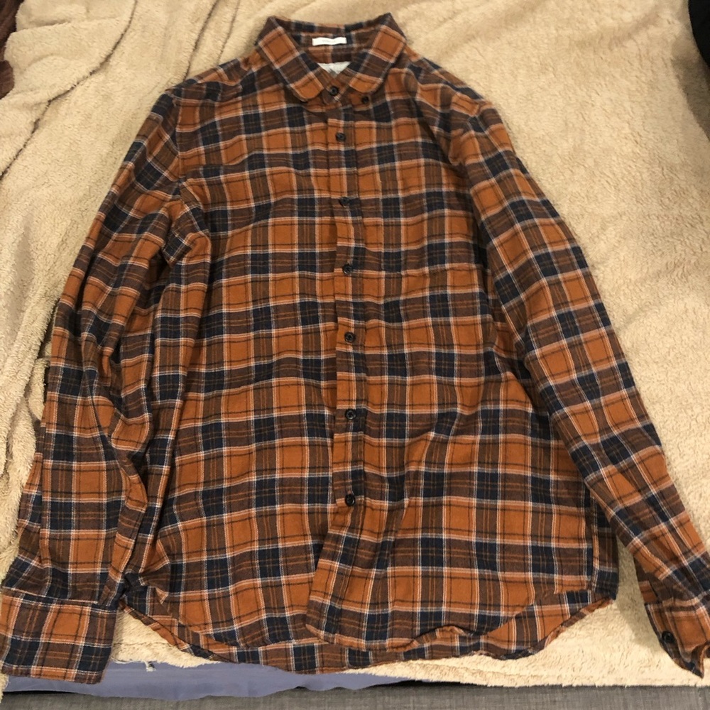 Brown Plaid Button Down Collared Shirt